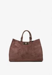 Brązowa Torebka Shopperka z Imitacji Zamszu z Rączkami i Paskiem na Ramię Tamelle. Brązowe shopper Born2be, bez wzorów, z zamszu, biznesowe, na ramię, bez dodatków. Za 169.99 zł.