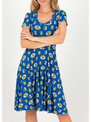 Blutsgeschwister Sukienka w kolorze niebieskim rozmiar: XS. Niebieskie sukienki Blutsgeschwister, na imprezę, s, bez wzorów, z wiskozy, klasyczne, bez kołnierzyka, bez ramiączek, midi. Za 114.44 zł.