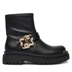 Botki Just Cavalli. Czarne botki Just Cavalli, bez wzorów, bez obcasa, na płaskiej podeszwie, bez zapięcia. Za 989.99 zł.