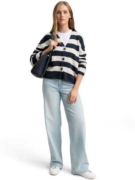 TOM TAILOR Denim Kardigan w kolorze kremowo-granatowym rozmiar: L. Brązowe kardigany TOM TAILOR DENIM, l, bez wzorów, z denimu. Za 109.95 zł.