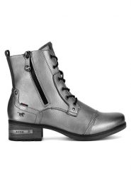 Mustang Botki 1229-513 Srebrny. Szare botki Mustang, bez wzorów, z materiału, bez obcasa, na płaskiej podeszwie, bez zapięcia. Za 287.99 zł.