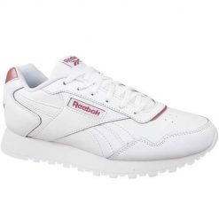 Buty do chodzenia damskie Reebok Glide. Białe obuwie sportowe Reebok, z materiału, bez zapięcia, trekkingowe. W wyprzedaży za 253.30 zł.