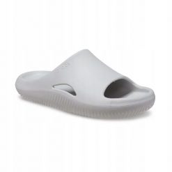 Klapki Dla Dorosłych Crocs Mellow Recovery Slide. Szare klapki Crocs, bez wzorów, z materiału, bez obcasa. Za 159.99 zł.