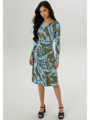 Aniston Sukienka w kolorze oliwkowo-niebieskim rozmiar: 36. Niebieskie sukienki Aniston, bez wzorów, z wiskozy, bez kołnierzyka, bez ramiączek, midi. Za 95.99 zł.