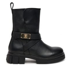 Botki Tommy Hilfiger. Czarne botki TOMMY HILFIGER, bez wzorów, bez obcasa, na płaskiej podeszwie, bez zapięcia. Za 429.99 zł.
