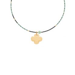 Naszyjnik ze złotymi japońskimi koralikami Miyuki i amazonitem z koniczyną. Żółte naszyjniki Lilou, z spinelem, pozłacane. Za 448.00 zł.