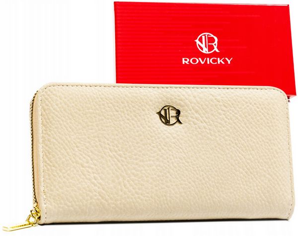 Portfel beżowy Rovicky R-PRK-01-F19. Brązowe portfele ROVICKY, bez wzorów, ze skóry ekologicznej. Za 29.99 zł.