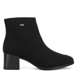 Botki Remonte. Czarne botki Remonte, bez wzorów, bez obcasa, na słupku, bez zapięcia. Za 389.99 zł.