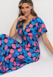 Granatowo-Różowa Kopertowa Taliowana Sukienka z Bawełny w Geometryczny Wzór z Gumką w Pasie Enelsea. Niebieskie sukienki Born2be, na randkę, s, bez wzorów, z bawełny, klasyczne, bez kołnierzyka, bez ramiączek, maxi, kopertowe. Za 69.99 zł.