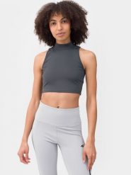 4F Crop-top do biegania szybkoschnący damski XS. Szare topy 4f, xs, bez wzorów, z dzianiny, bez kołnierzyka, bez ramiączek. W wyprzedaży za 9.99 zł.