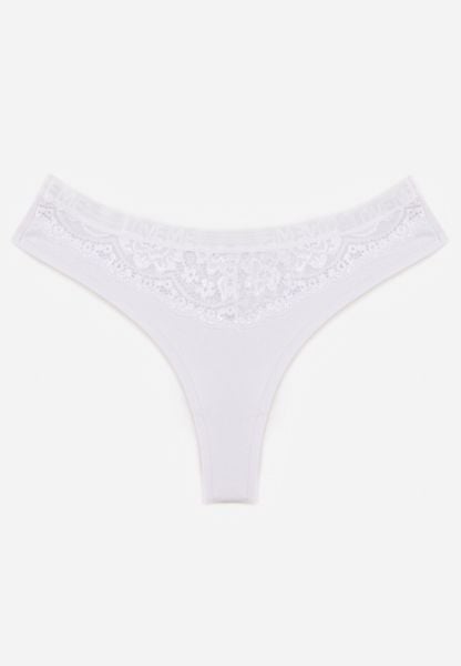 Białe Majtki Stringi z Bawełną Ozdobione Koronką Thelanthe. Białe stringi Born2be, bez wzorów, z bawełny. Za 4.99 zł.