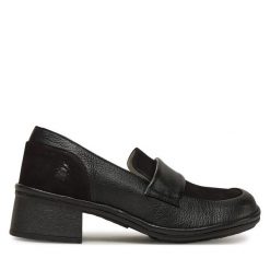 Półbuty Fly London. Czarne czółenka Fly London, bez wzorów, bez obcasa, na obcasie, bez zapięcia. Za 479.99 zł.