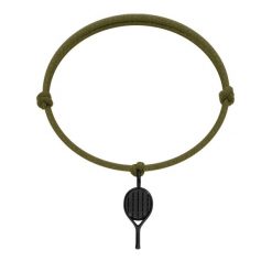 Bransoletka z czarną rakietą do tenisa na grubym oliwkowym sznurku. Czarne bransoletki Lilou, ze stali. Za 129.00 zł.