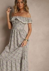 Fioletowa Sukienka z Ozdobnymi Falbankami Folanne. Fioletowe sukienki Renee, na co dzień, na lato, l, bez wzorów, z jeansu, eleganckie, bez kołnierzyka, bez ramiączek, maxi, proste. Za 59.99 zł.