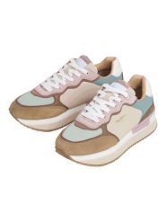 Pepe Jeans FOOTWEAR Sneakersy "Rusper" w kolorze beżowo-zielono-jasnoróżowym rozmiar: 39. Brązowe trampki Pepe Jeans FOOTWEAR, bez wzorów, z jeansu, bez zapięcia. Za 209.82 zł.