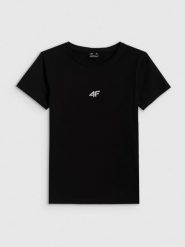 4F T-shirt slim gładki damski - czarny XS. Czarne koszulki sportowe 4f, bez wzorów, z materiału, bez ramiączek, na fitness i siłownię. Za 49.99 zł.
