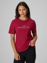 4F T-shirt relaxed z nadrukiem damski - burgundowy L. Czerwone t-shirty 4f, l, bez wzorów, z bawełny, bez kołnierzyka, bez ramiączek. Za 79.99 zł.