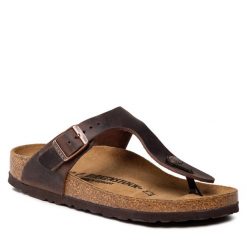 Japonki Birkenstock. Brązowe klapki Birkenstock, bez wzorów, bez obcasa. Za 539.99 zł.