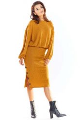 Kamelowy Nowoczesny Oversizowy Sweter z Guzikami. Brązowe swetry Awama, l, bez wzorów, z materiału, bez ramiączek. Za 206.90 zł.