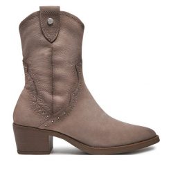 Kowbojki Caprice. Brązowe botki Caprice, bez wzorów, bez obcasa, na słupku, bez zapięcia. Za 499.99 zł.