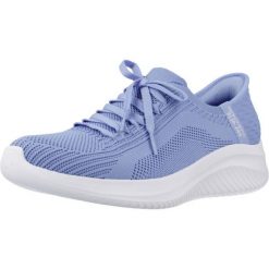 Kapcie SKECHERS SLIP-INS: ULTRA FLEX 3.0 TONAL STRETC Niebieski. Niebieskie obuwie domowe Skechers, bez wzorów, z tkaniny, bez zapięcia. Za 422.99 zł.