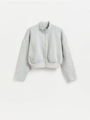 Bluza z ażurowymi wstawkami - jasnoszary. Szare bluzy Reserved, l, w ażurowe wzory, z bawełny, bez kaptura. Za 99.99 zł.