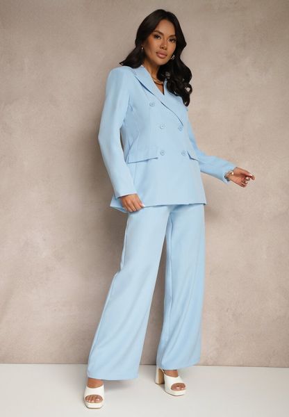 Niebieski Garnitur Spodnie i Marynarka z Usztywnionymi Ramionami Sonavienna. Niebieskie marynarki i żakiety Renee, m, bez wzorów, eleganckie. Za 229.99 zł.