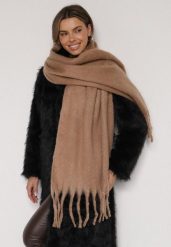 Brązowy Szalik z Frędzlami Owedarria. Brązowe szaliki Born2be, bez wzorów, z dresówki, eleganckie. Za 39.99 zł.