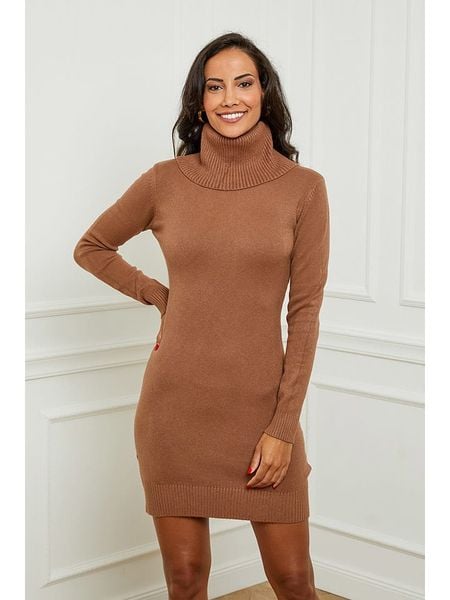 Soft Cashmere Sukienka dzianinowa w kolorze jasnobrązowym rozmiar: 34/36. Brązowe sukienki Soft Cashmere, bez wzorów, z dzianiny, klasyczne, bez kołnierzyka, bez ramiączek, mini. Za 86.99 zł.