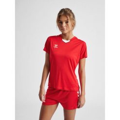 Koszulka sportowa z krótkim rękawem damska Hummel Core XK Poly Jersey S/S Woman. Czerwone koszulki sportowe Hummel, bez wzorów, z jersey, bez ramiączek, do piłki ręcznej. Za 118.50 zł.
