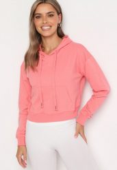 Różowa Bluza z Dodatkiem Bawełny z Kapturem Wykończona Ściągaczami Evista. Czerwone bluzy Born2be, l, bez wzorów, z bawełny, z kapturem. Za 29.99 zł.
