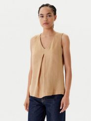 United Colors Of Benetton Bluzka 5BMLDQ06W Beżowy Regular Fit. Brązowe bluzki United Colors of Benetton, m, bez wzorów, ze lnu, bez kołnierzyka, bez ramiączek. Za 239.99 zł.