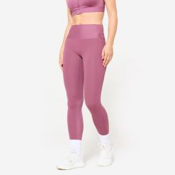 Legginsy fitness damskie Domyos. Fioletowe legginsy DOMYOS, l, bez wzorów, z materiału, z podwyższonym stanem. W wyprzedaży za 79.99 zł.