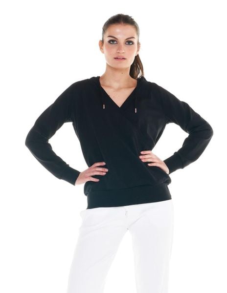 Damska bluza Cristal Shine. Czarne bluzy LEONE 1947 APPAREL, l, bez wzorów, z bawełny, z kapturem. Za 147.31 zł.