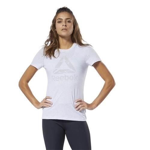 Koszulka treningowa damska Reebok Essentials Marble. Białe bluzki Reebok, s, bez wzorów, sportowe, bez kołnierzyka, bez ramiączek. Za 125.00 zł.