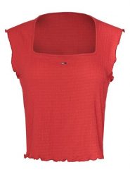 Tommy Jeans Top Smock Seersucker DW0DW22220 Czerwony Slim Fit. Czerwone topy Tommy Jeans, s, bez wzorów, z jeansu, bez kołnierzyka, bez ramiączek. Za 149.99 zł.