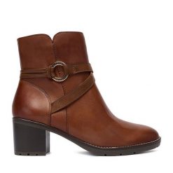 Botki Remonte. Brązowe botki Remonte, bez wzorów, bez obcasa, na słupku, bez zapięcia. Za 459.99 zł.