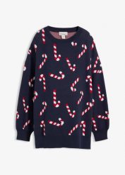 Sweter ciążowy z rozcięciami. Niebieskie swetry bonprix, na zimę, bez wzorów, bez ramiączek. Za 129.99 zł.