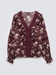 Bluzka damska z kwiatowym nadrukiem ciemnobrązowa Zala 804. Brązowe bluzki Big Star, l, bez wzorów, z koronki, boho, bez kołnierzyka, bez ramiączek. Za 229.99 zł.