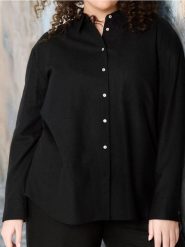 Koszula z domieszką lnu PLUS SIZE - czarny. Czarne koszule Sinsay, l, bez wzorów, z materiału, bez kołnierzyka, plus size, bez ramiączek. W wyprzedaży za 42.99 zł.