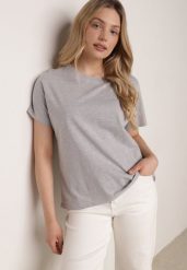 Szary T-shirt Bawełniany Klasyczny o Fasonie Oversize z Dłuższym Tyłem Nemedora. Szare t-shirty Born2be, m, bez wzorów, z bawełny, bez kołnierzyka, bez ramiączek. Za 39.99 zł.