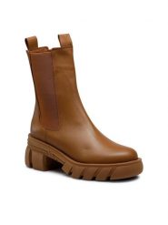 Badura Botki 222FW34 Brązowy. Brązowe botki Badura, bez wzorów, ze skóry, bez obcasa, na słupku, bez zapięcia. Za 208.99 zł.