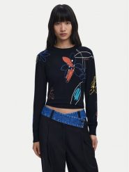 Desigual Sweter Arty 25WWJF33 Czarny Regular Fit. Czarne swetry Desigual, s, bez wzorów, z wiskozy, bez ramiączek. Za 219.99 zł.