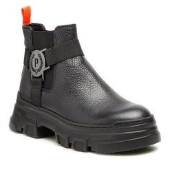 Sztyblety Pollini. Czarne botki Pollini, bez wzorów, bez obcasa, na płaskiej podeszwie, bez zapięcia. Za 1,899.00 zł.