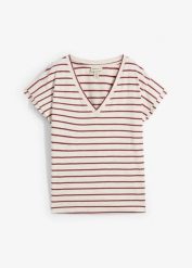 T-shirt z mieszanki bawełny z rękawkami z falbaną. Brązowe t-shirty bonprix, bez wzorów, z bawełny, bez kołnierzyka, bez ramiączek. Za 74.99 zł.