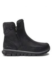 Skechers Botki Synergy - Lovely Collab 167941 Czarny. Czarne botki Skechers, bez wzorów, ze skóry, bez obcasa, na płaskiej podeszwie, bez zapięcia. Za 339.99 zł.