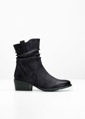 Botki kowbojki. Czarne botki bonprix, bez wzorów, bez obcasa, bez zapięcia. Za 169.99 zł.