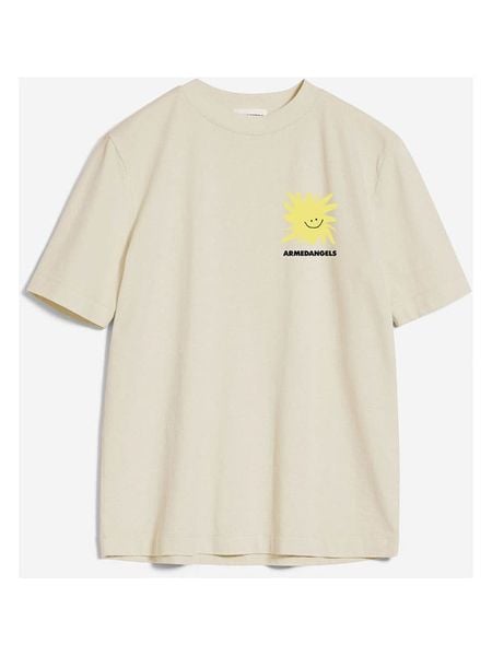 Armedangels Koszulka "Tarjaa Smile" w kolorze beżowym rozmiar: M. Brązowe bluzki ARMEDANGELS, m, bez wzorów, z bawełny, bez kołnierzyka, bez ramiączek. Za 108.74 zł.