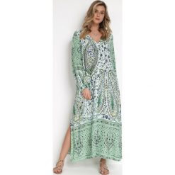 Miętowa Sukienka Phelamia. Zielone sukienki Born2be, m, bez wzorów, z tkaniny, bez kołnierzyka, bez ramiączek, maxi. Za 109.99 zł.