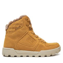 Trzewiki DC Shoes. Brązowe botki DC Shoes, bez wzorów, bez obcasa, na płaskiej podeszwie, bez zapięcia. Za 419.99 zł.